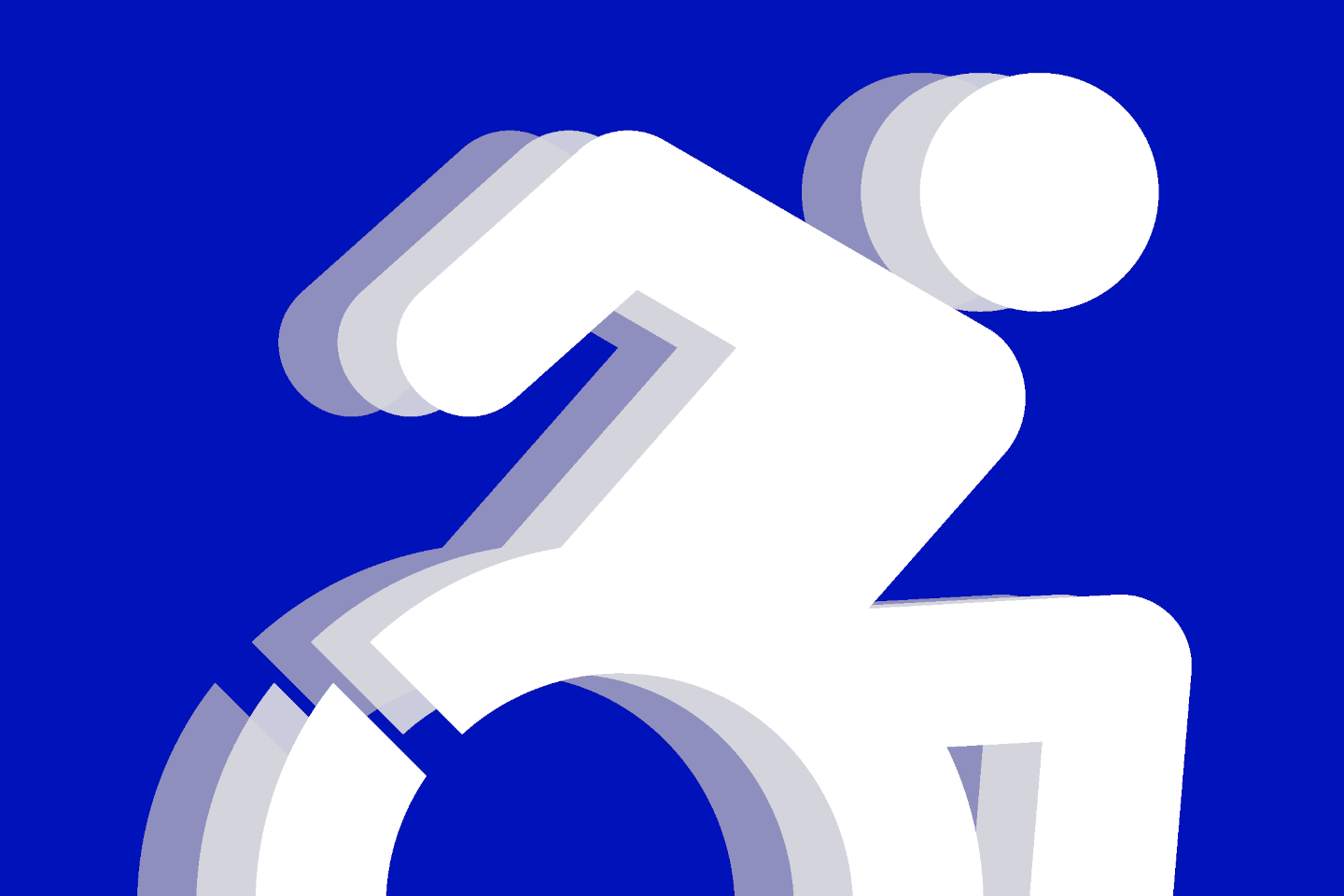 The modern handicapped logo that shows a person actively moving the wheelchair he is sitting in, but with afterimages, indicating progress forward